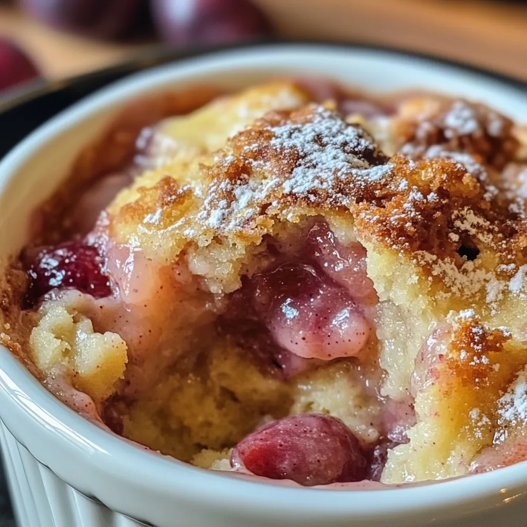 Un bol de gâteau aux fruits saupoudré de sucre glace.