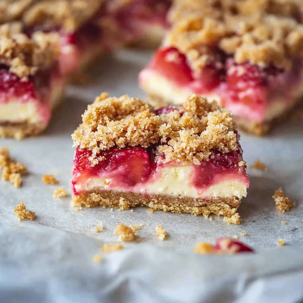 Une part de dessert fraise-crumble.