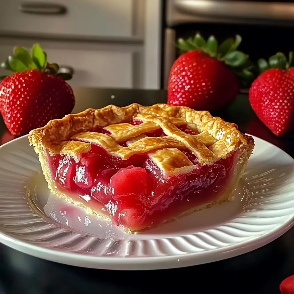Une part de tarte décorée de fraises.