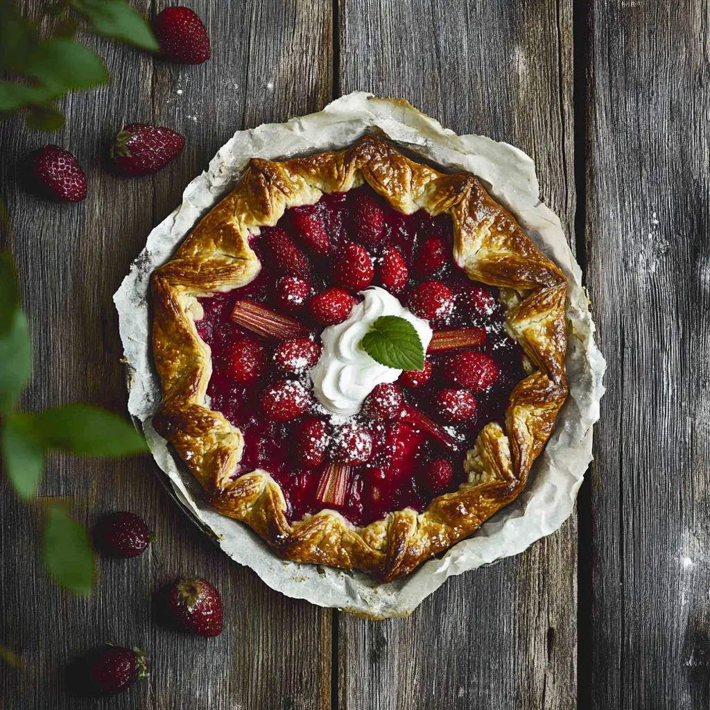 Une tarte aux fraises avec de la chantilly sur une table en bois.