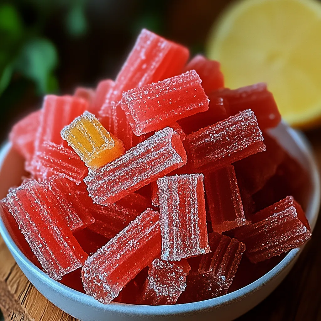 Un bol de bonbons avec une tranche de citron à côté.