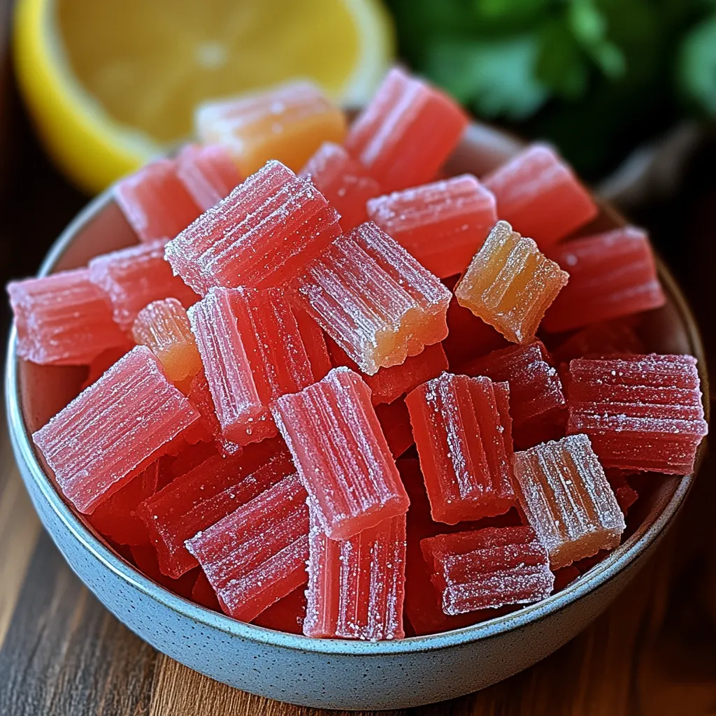 Un bol de friandises rouges et jaunes.