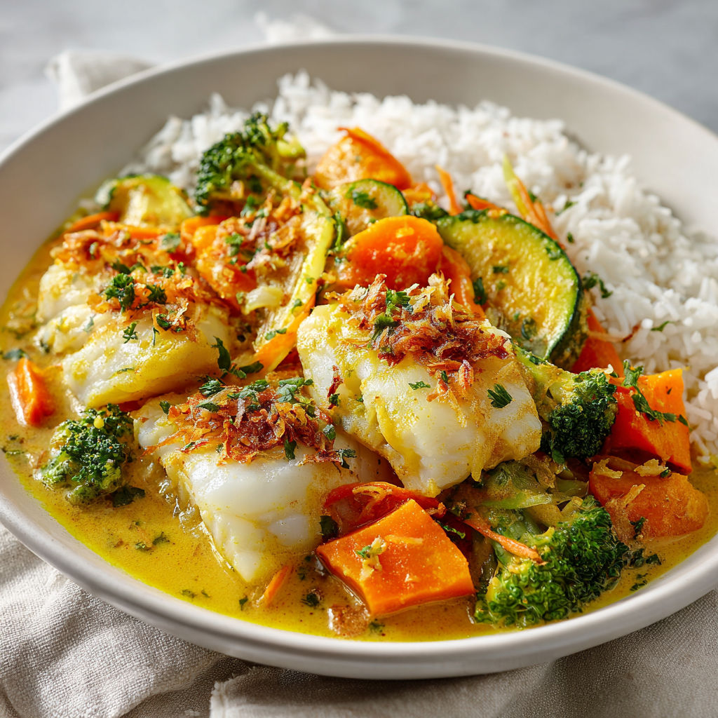 Bol garni de poisson et légumes colorés.