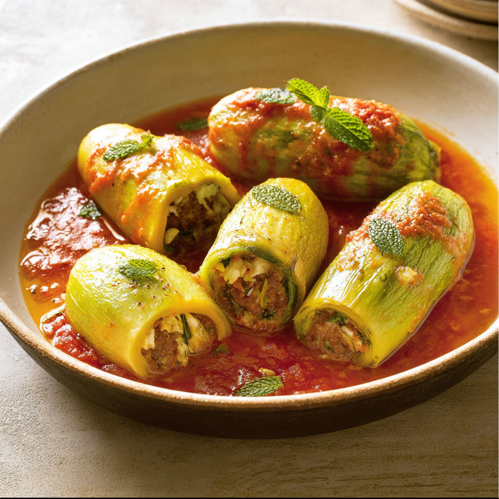 Difficile de donner le nom, mais on aperçoit une assiette colorée pleine de légumes comme des courgettes, tomates, poivrons. Ça donne envie d’y goûter!