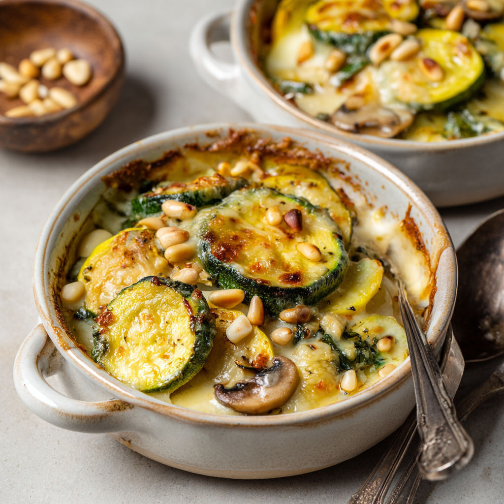 Une cassolette de courgette et noix de cajou grillées.