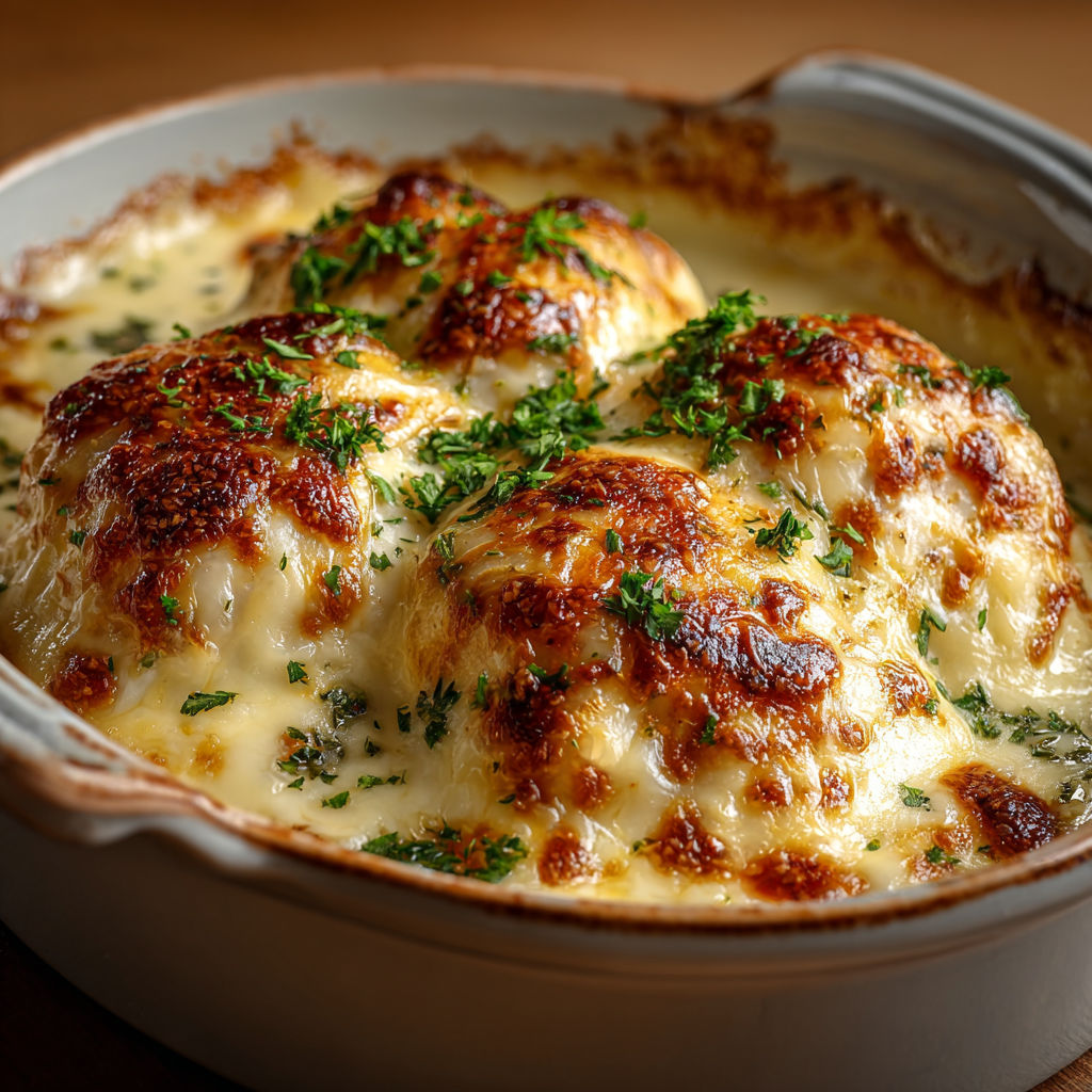 Sur la table, une cocotte pleine de quenelles de volaille au comté fondant.