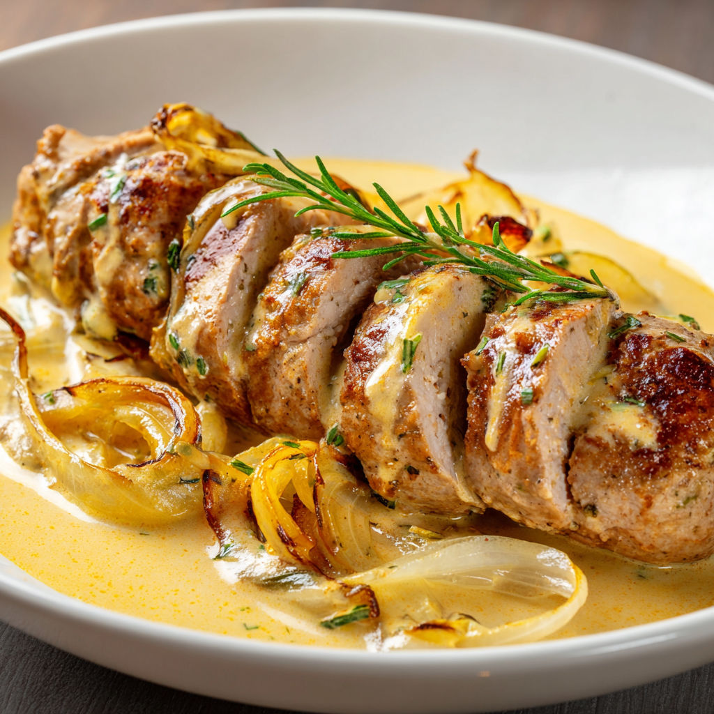 Quelques légumes sautés et du porc grillé présentés sur un plat convivial.