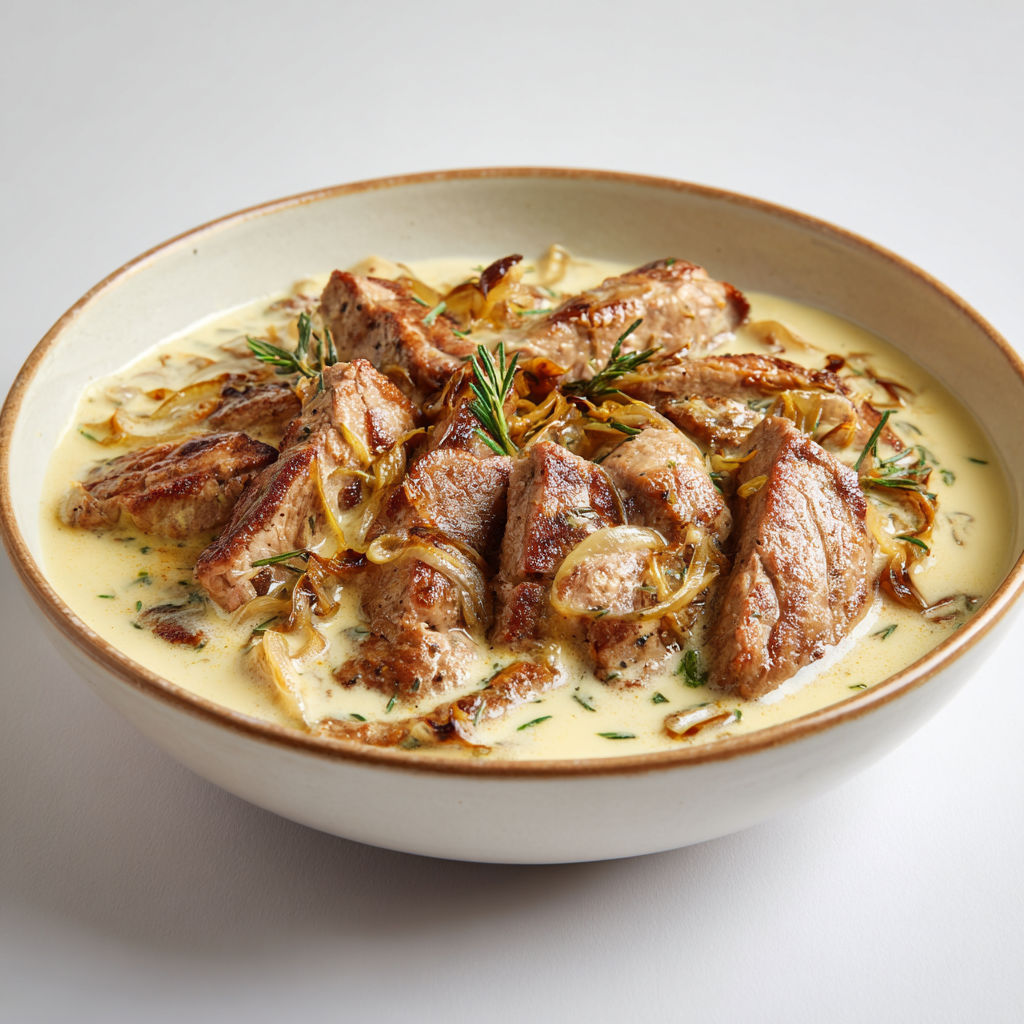 Un joli plat de viande, des herbes fraîches et des légumes avec de la sauce.