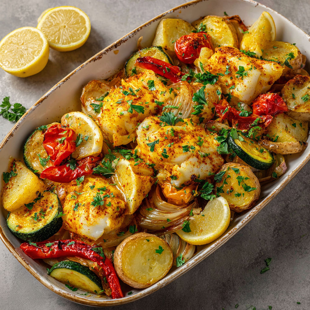 Plat de poisson aux légumes dans un bol.