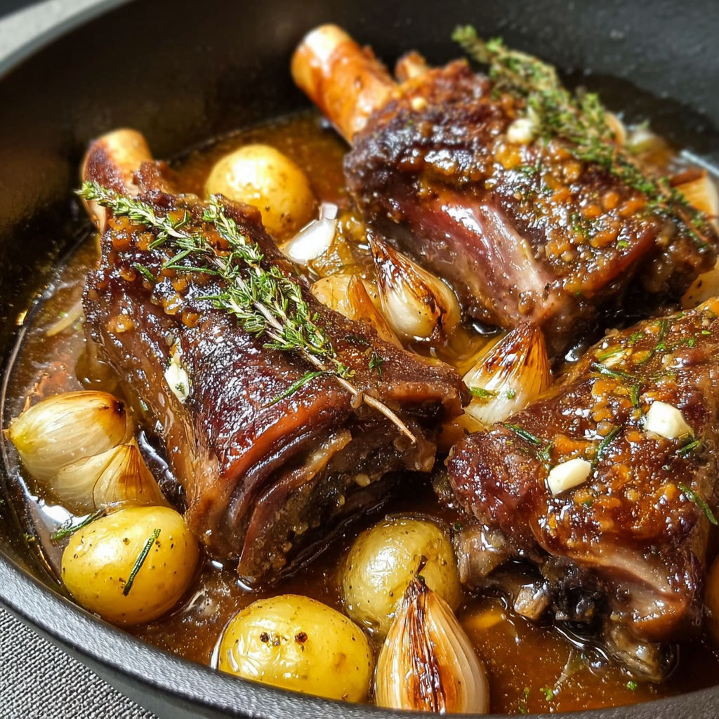 Découpez des côtes de boeuf et faites-les cuire dans une sauce savoureuse. Servez-les avec des petites pommes de terre et plein d'herbes pour un plat de boeuf ultra gourmand.