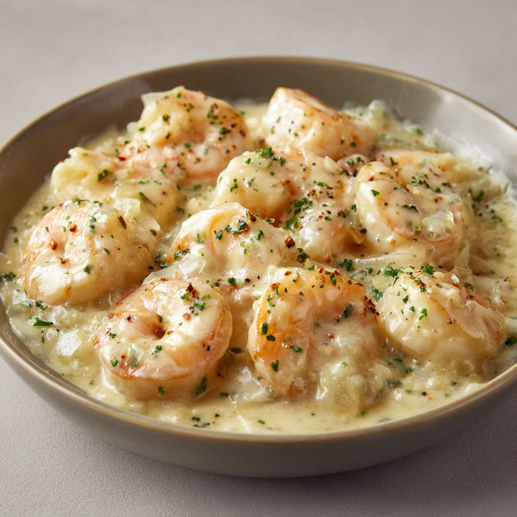Un bol rempli de blanquette aux crevettes bien crémeuse.