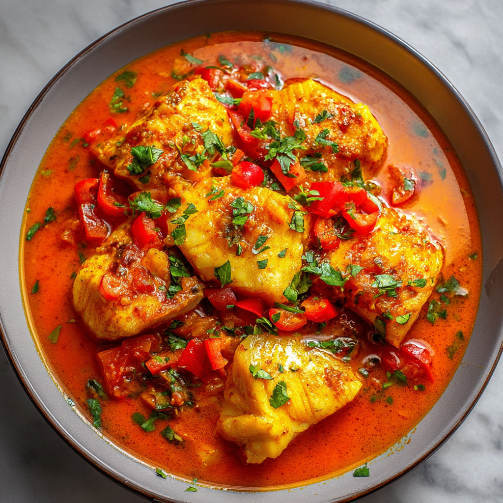 Un grand plat de poisson au four et légumes colorés tout autour.