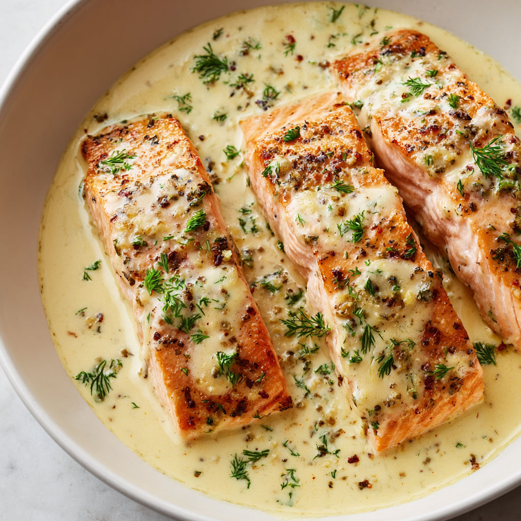 Du saumon en sauce pimentée avec des herbes, dans un petit bol.