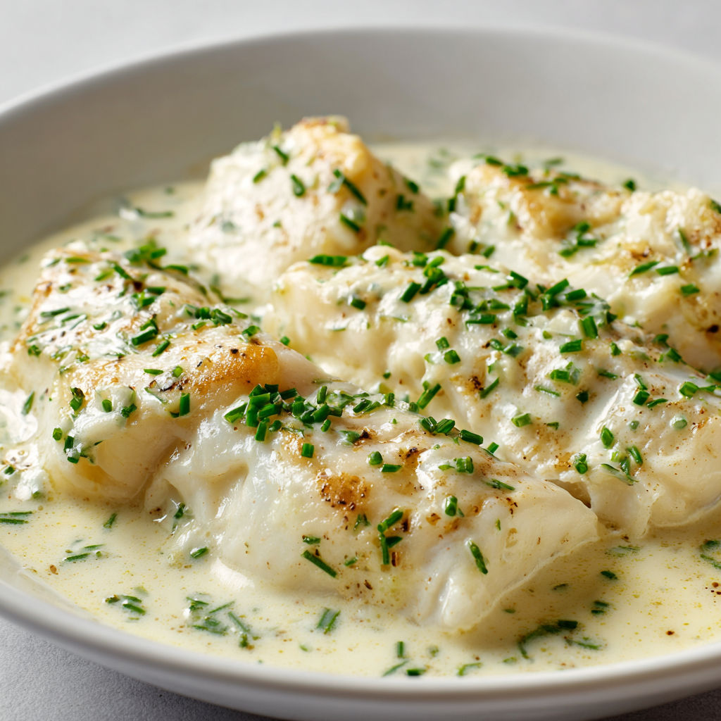 Poisson grillé avec herbes et légumes verts sur une assiette.
