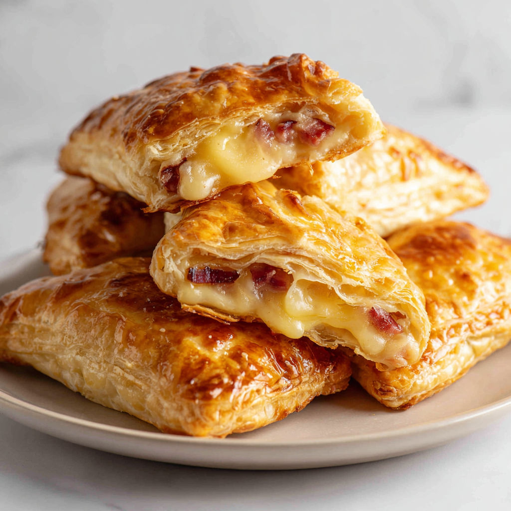 Des parts de quiche au fromage fondant et morceaux de bacon posées sur un plateau.
