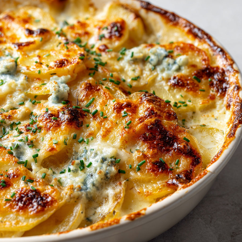 Une tarte aux pommes et au fromage servie dans un bol en porcelaine.