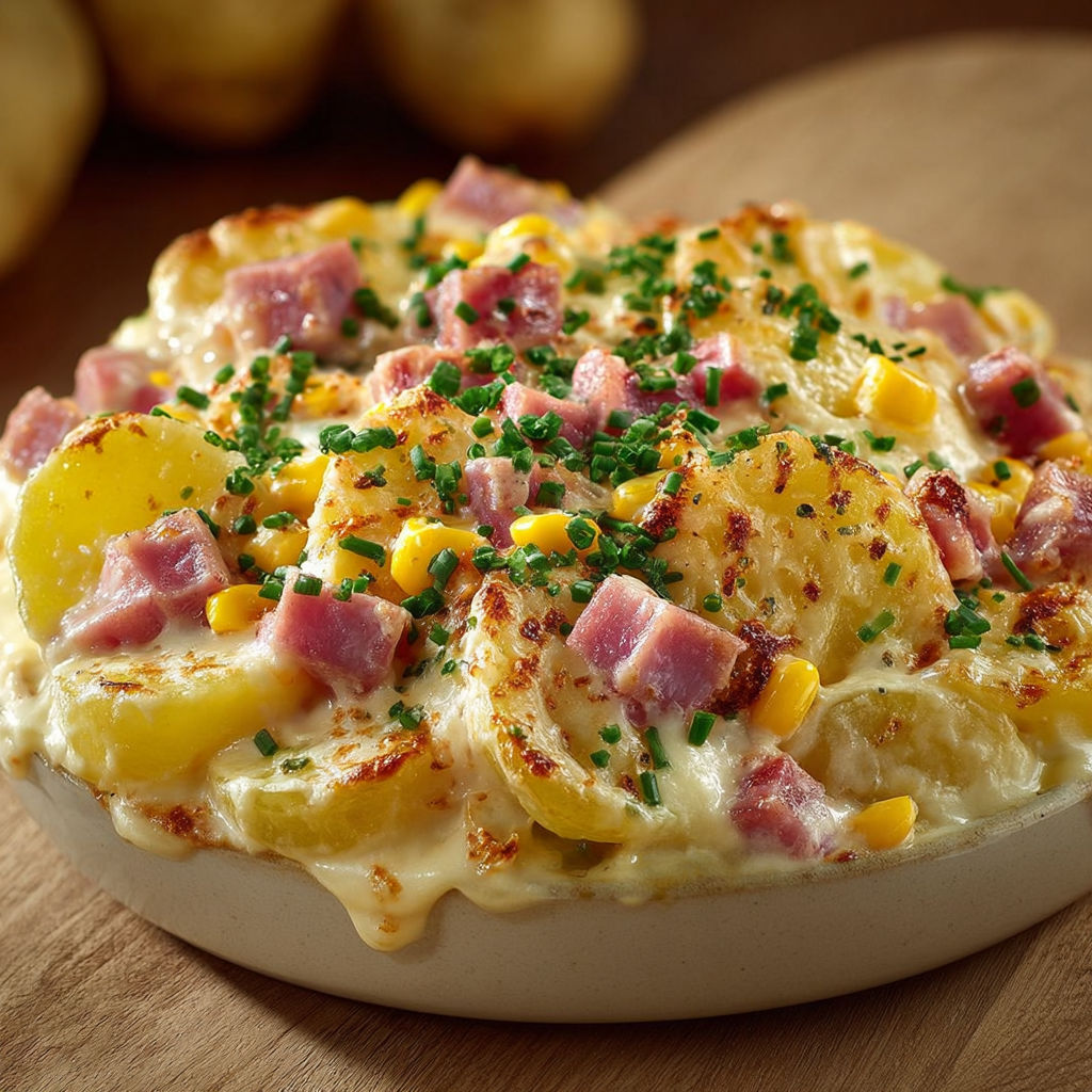 Un plat de pâtes gourmandes avec bacon et légumes.