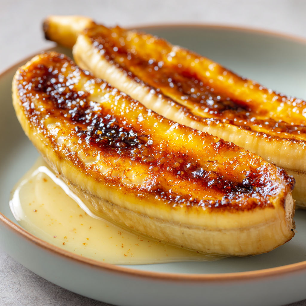 Bananes caramélisées sur un plateau.