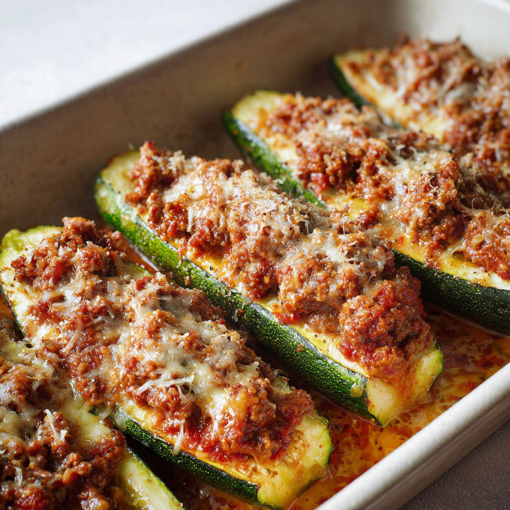 Un plat de courgette farcie, servi avec des herbes et une sauce généreuse.