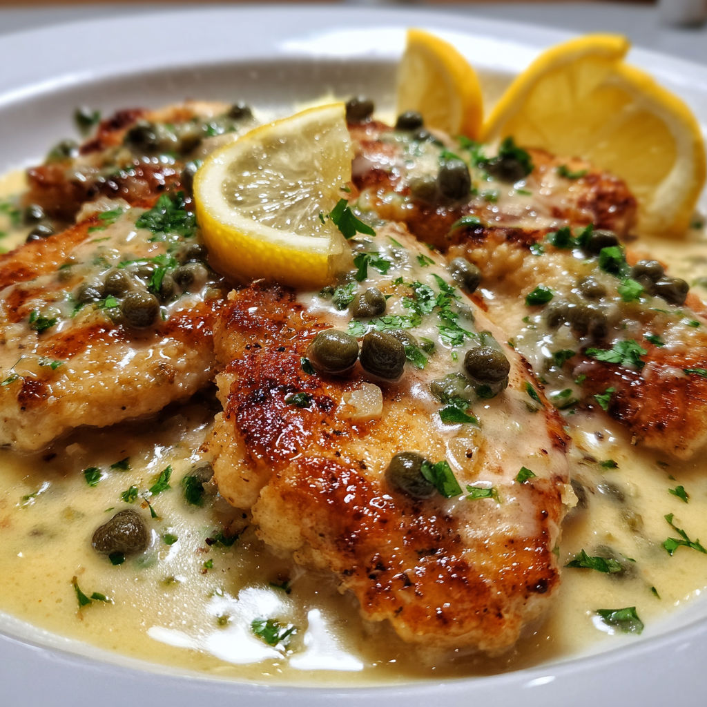 Poulet poêlé avec pommes de terre dorées et herbes fraîches.