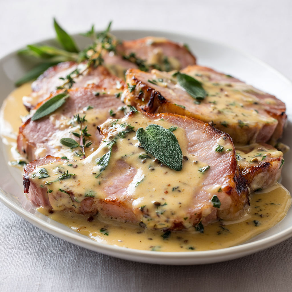 Une pièce de viande sauce pesto et herbes fraîches.