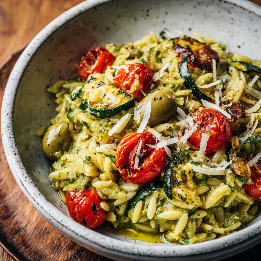Un bol de penne, tomates et herbes fraîches.