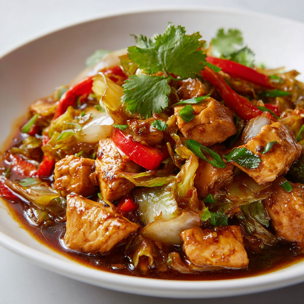 Un plat chinois sauté servi dans une jolie coupe en porcelaine.