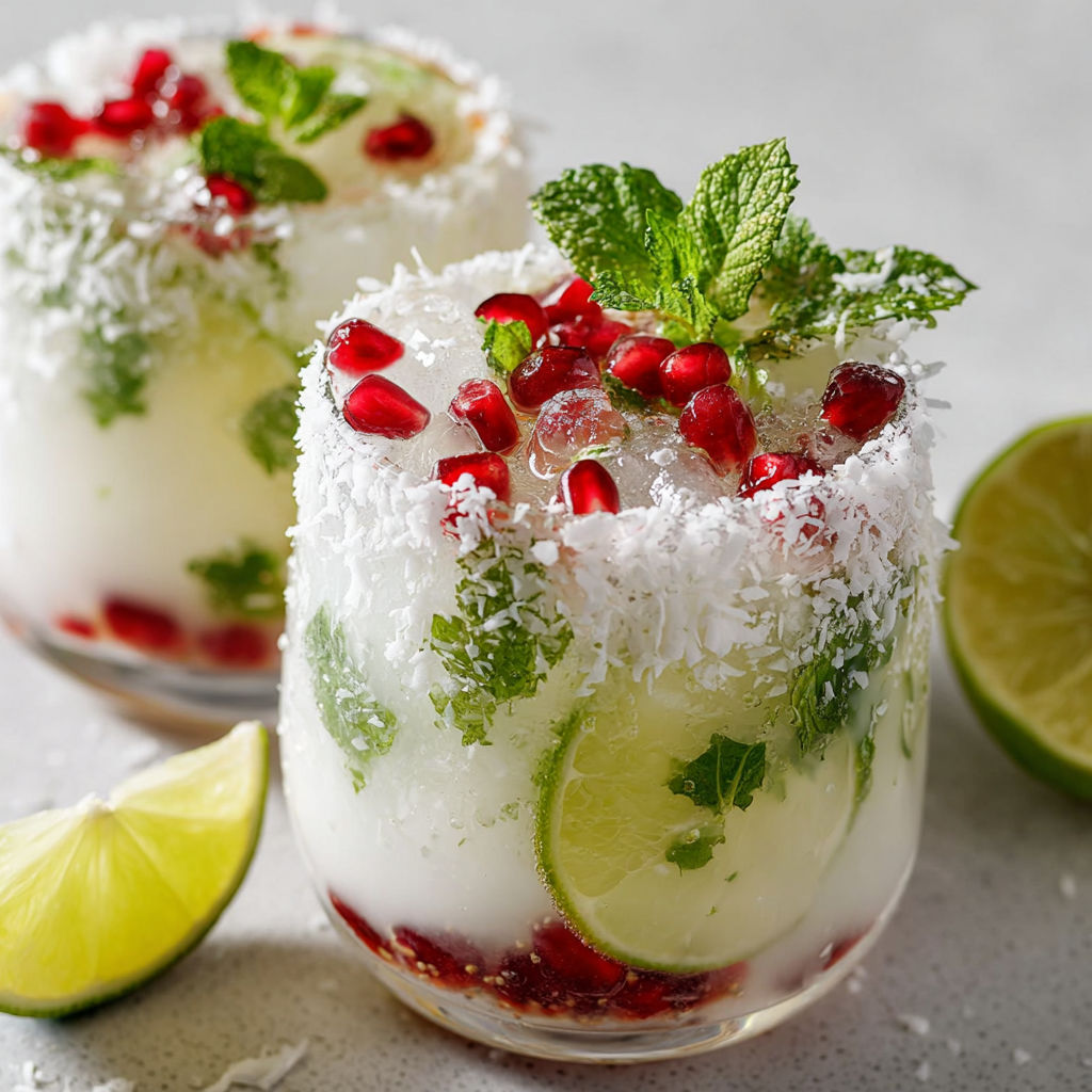 Un joli mojito blanc avec de la grenade et de la menthe, bien frais.