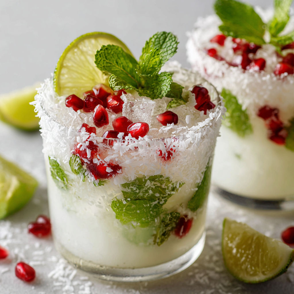 Boisson glacée rehaussée de fruits rouges et de menthe fraîche, le tout bien présenté.