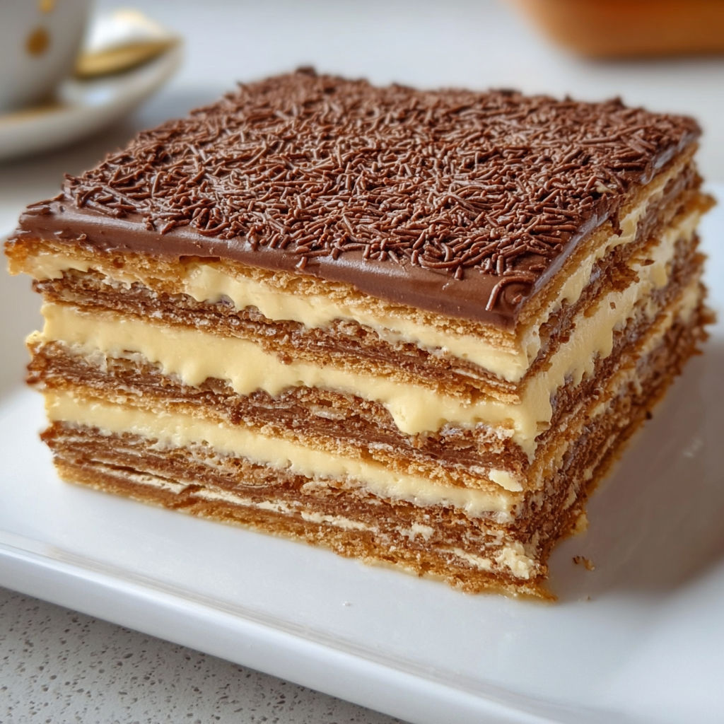 Photo d'un gâteau Petit Beurre Café bien appétissant posé sur un joli plateau.