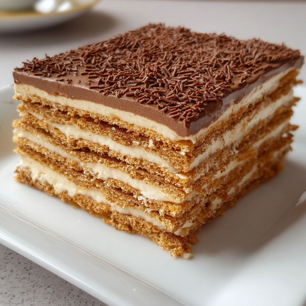 Une tarte choco découpée, crème pâtissière et miettes chocolat dessus.