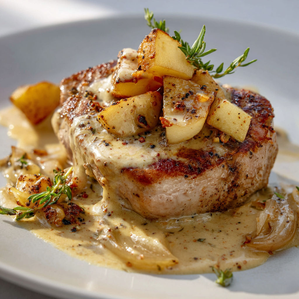 Un morceau de viande grillée avec des pommes de terre, des herbes et une sauce beurre fondue.