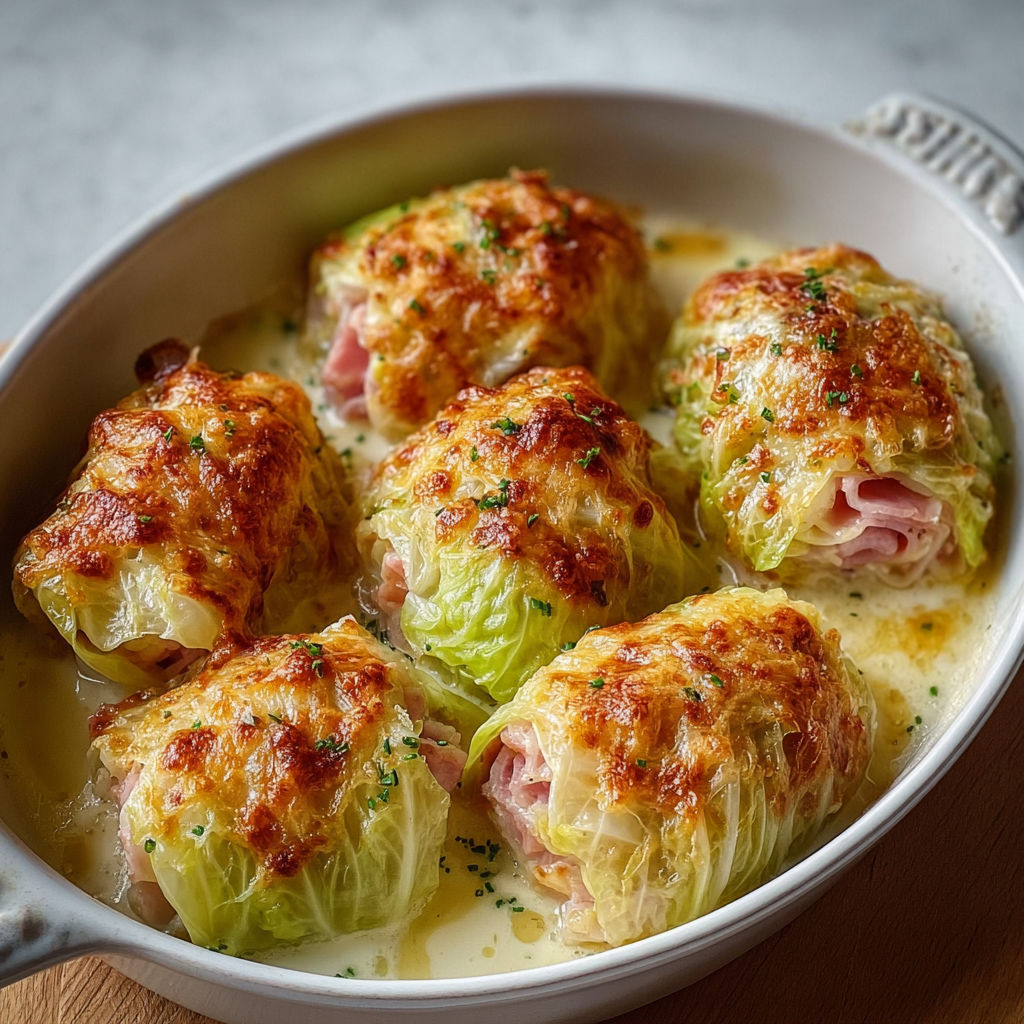 Choux farcis au fromage fondu et jambon coupé
