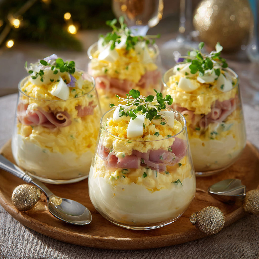 Œufs mimosa en verrines, parfaits pour épater à l'apéro.