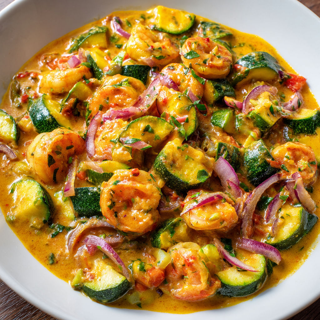 Des courgettes tendres et des crevettes ultra juteuses dans une sauce coco onctueuse.