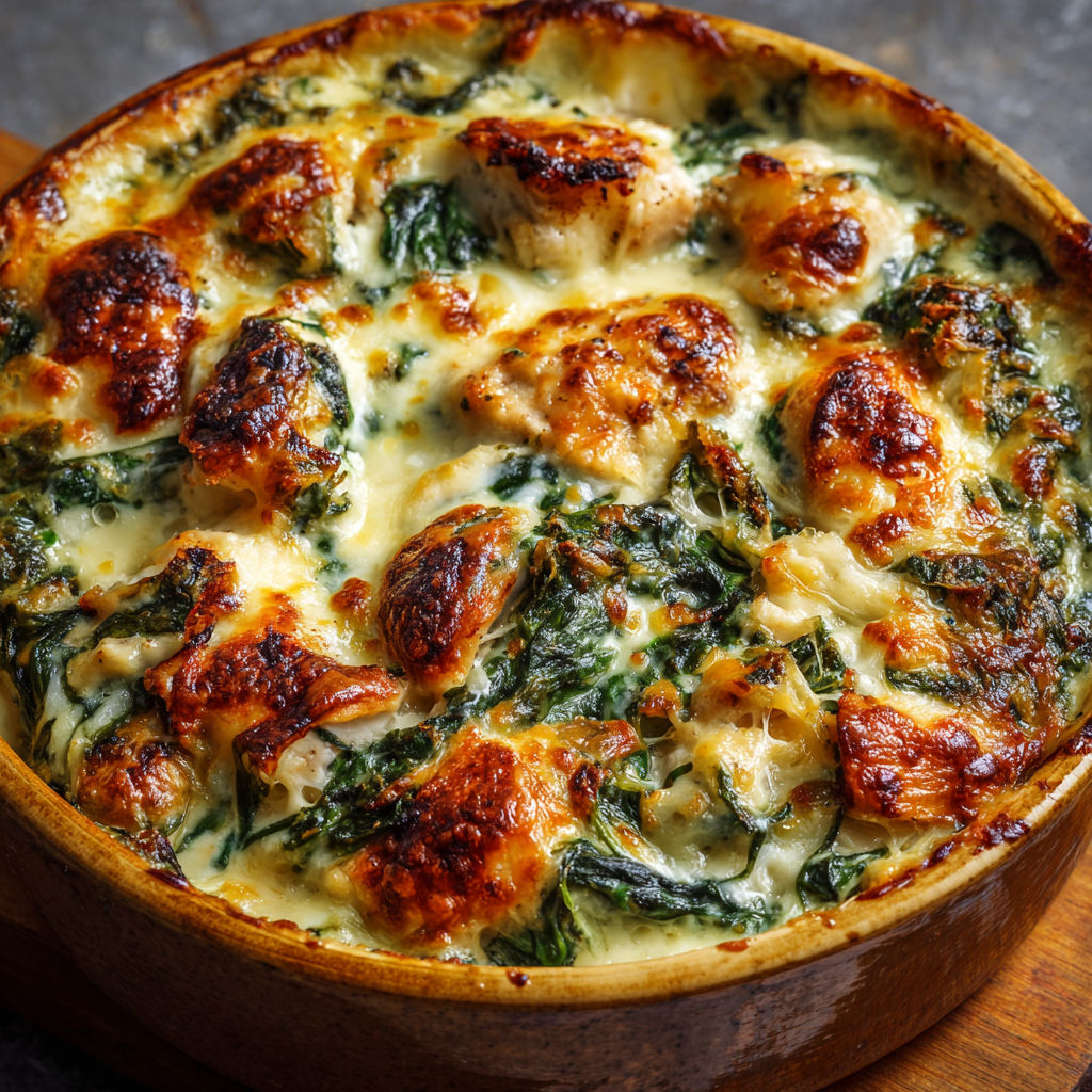 Un plat à gratiner plein de tendresse avec poulet, épinards, et plein de fromage