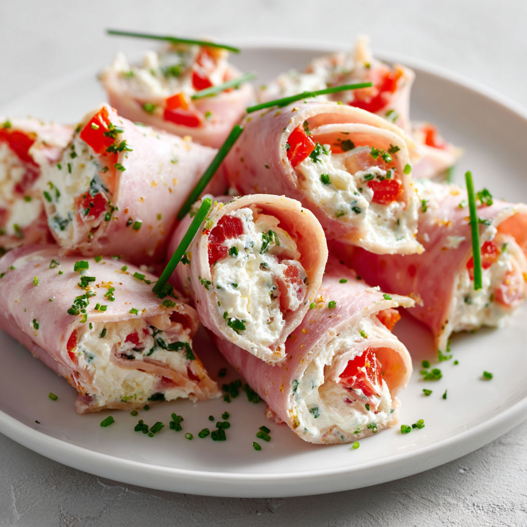 Petits roulés jambon, fromage frais et herbes fraîches