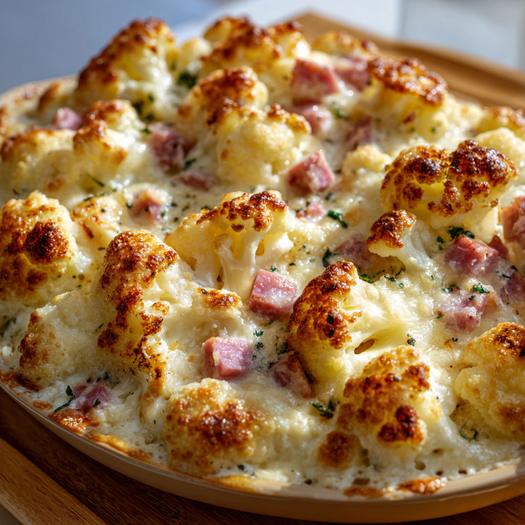 Chou-fleur gratiné et jambon réconfortants.