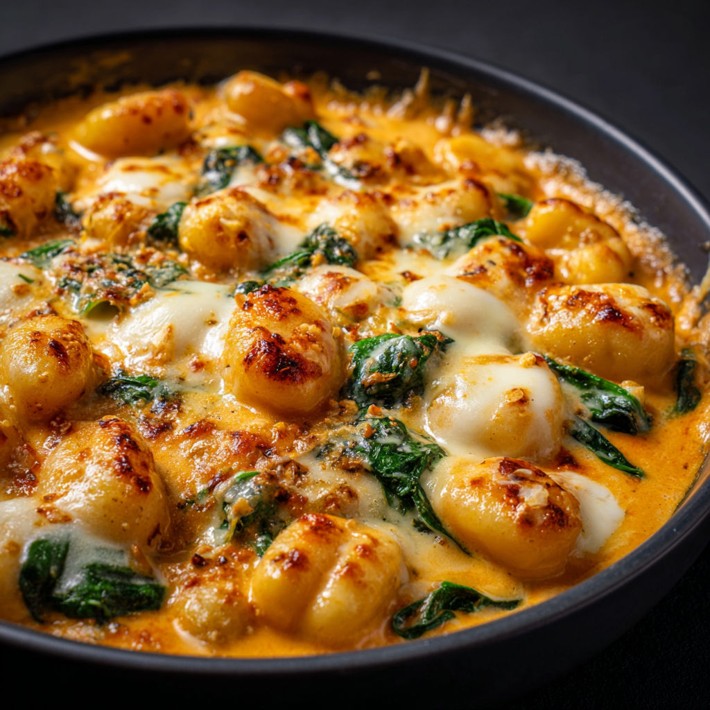 Assiette de gnocchis avec potimarron rôti et mozzarella qui coule bien.