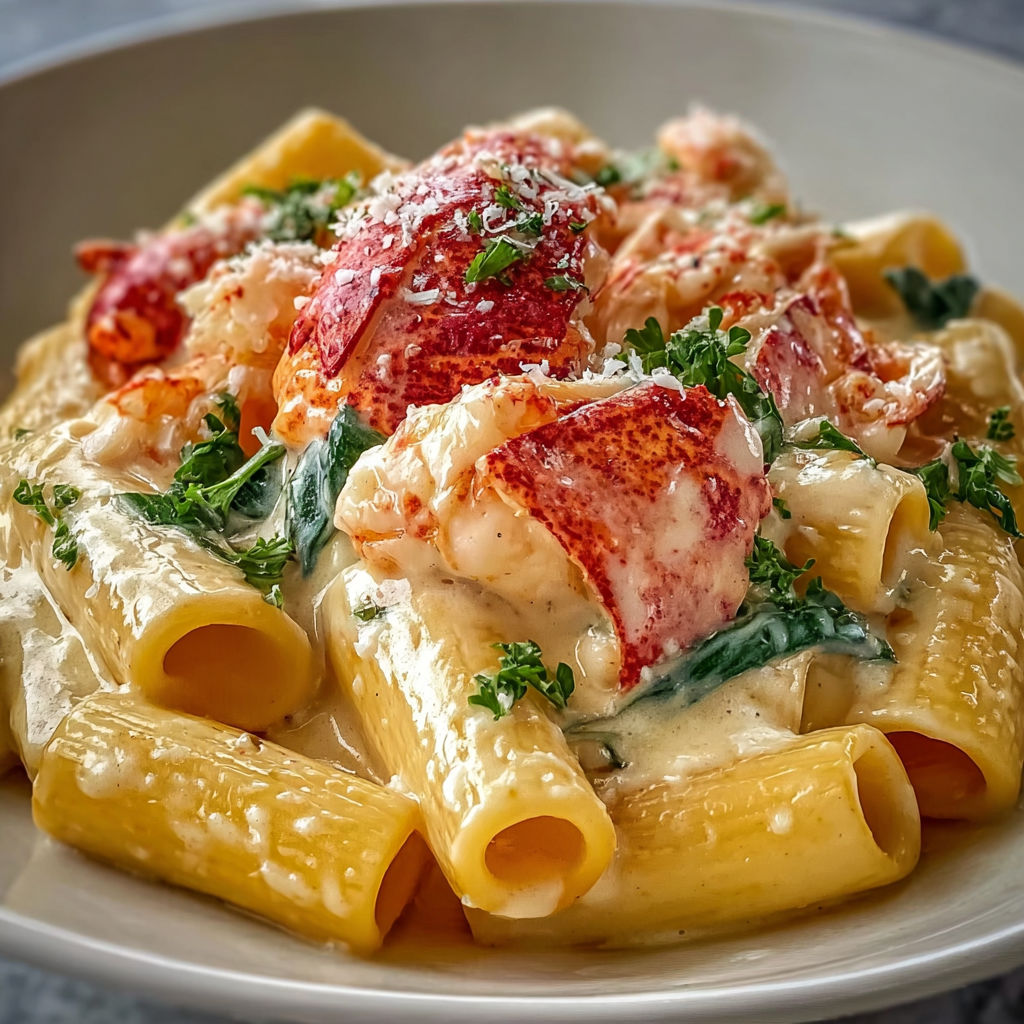 Rigatoni au Homard et Crème de Parmesan.