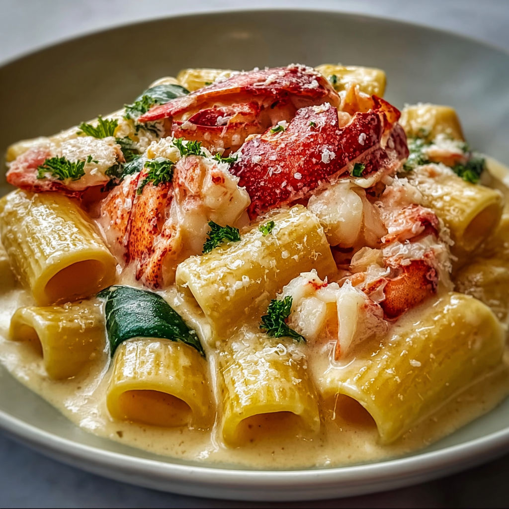 Rigatoni Gourmands au Homard, Crème et Parmesan Fondant.
