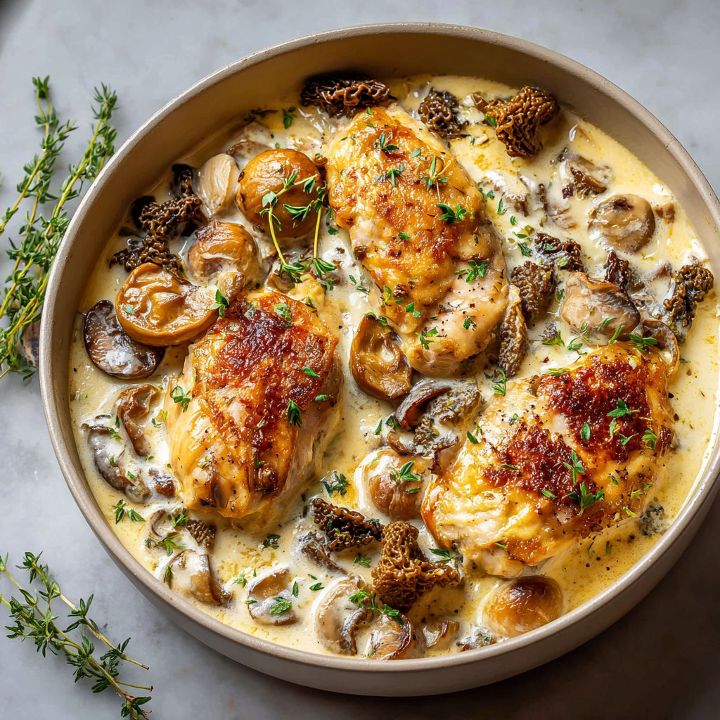 Cassolettes de volaille aux morilles et sauce crémeuse irrésistible.