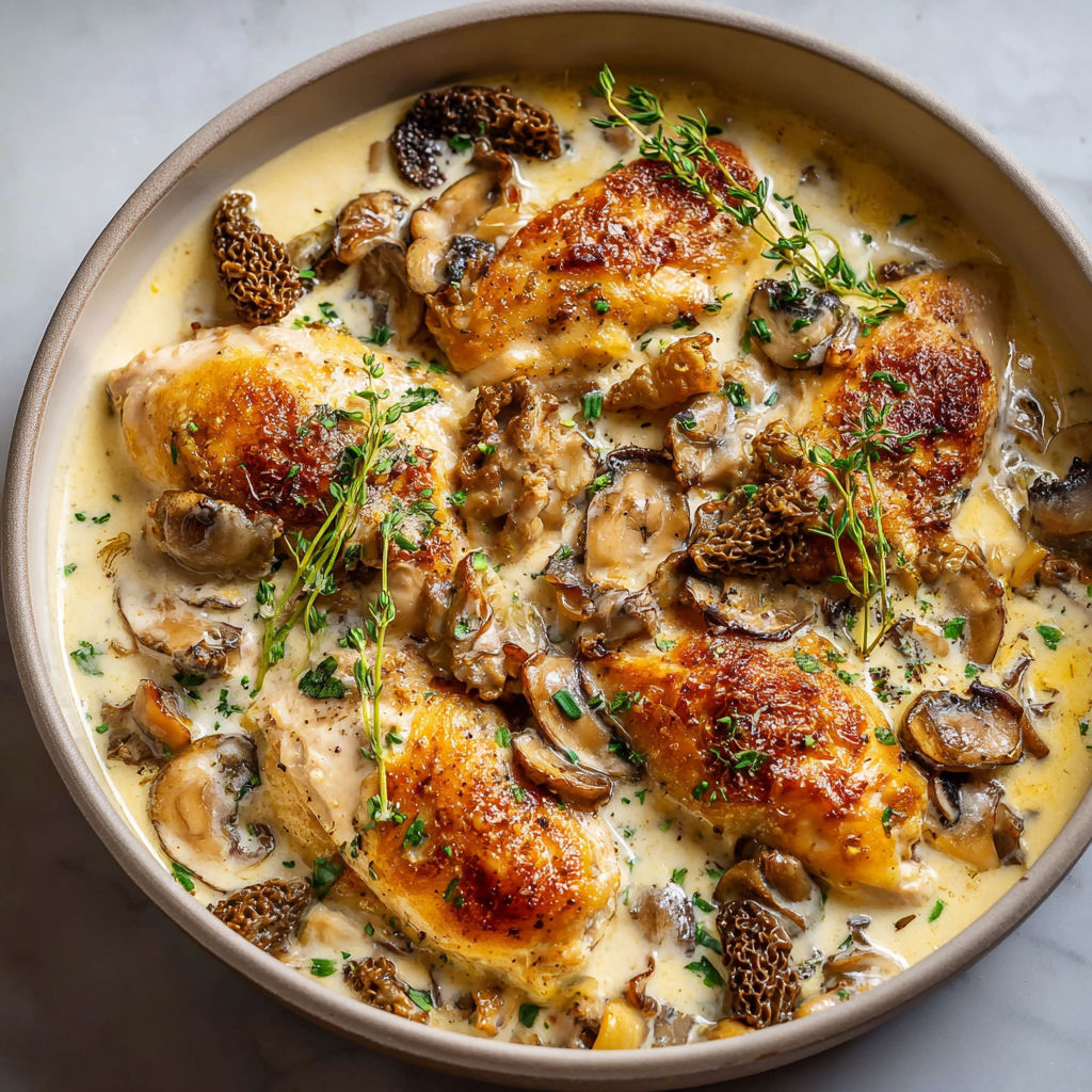 Généreuses cassolettes de poulet aux morilles fondantes.