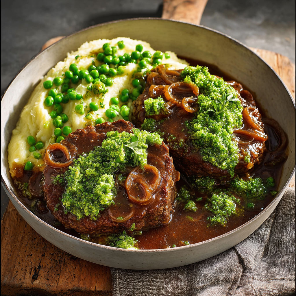 Steak Haché Maison avec Purée Brocoli-Petits Pois.