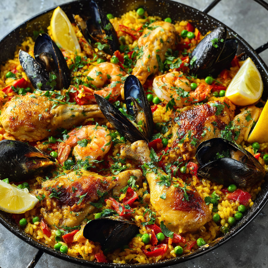 Véritable Paella Espagnole aux Fruits de Mer et Poulet Savoureux.