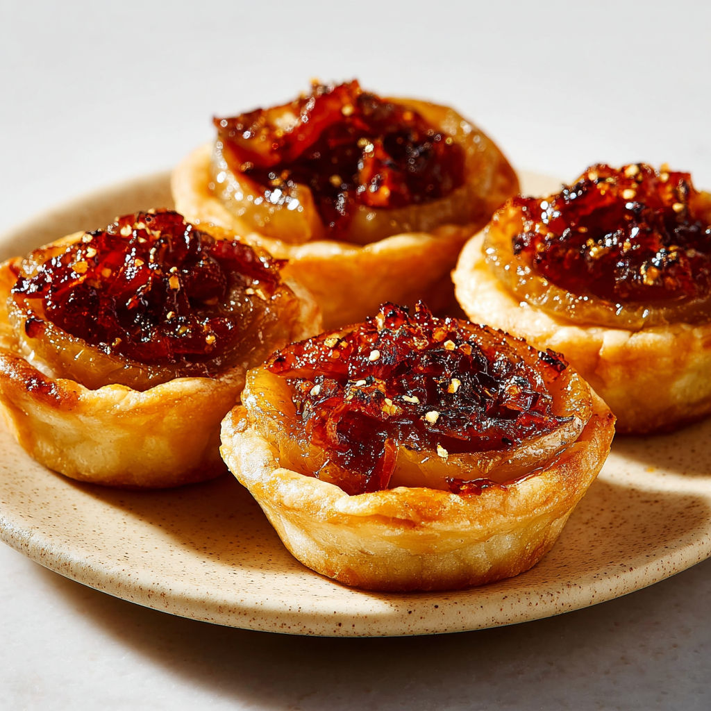 Tartelettes croquantes aux oignons et miel dorées à souhait.
