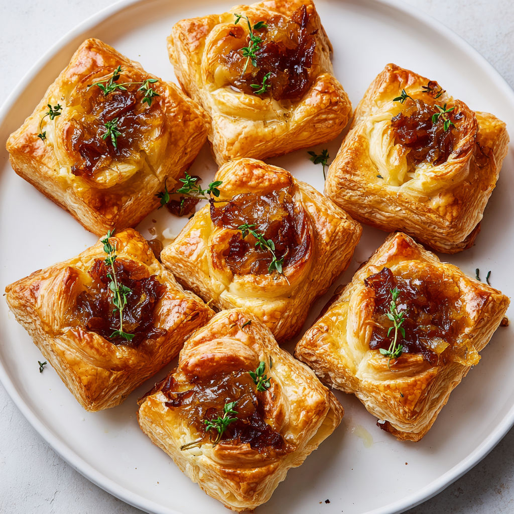 Feuilletés au Fromage Fondant et Oignons Caramélisés.