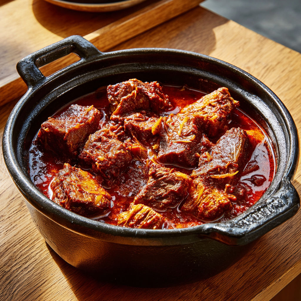 Une assiette appétissante de boeuf braisé coréen posée sur la table.