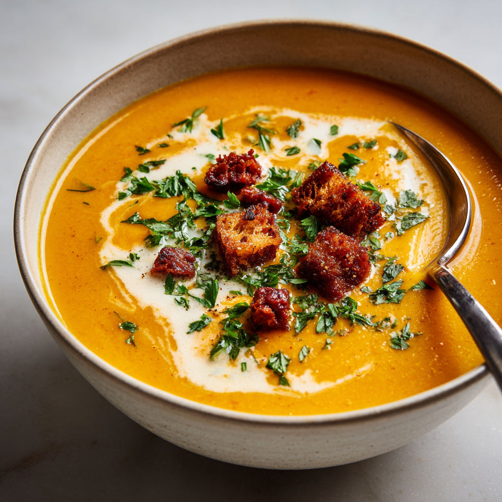 Dans un bol en céramique, on retrouve un mélange de carottes, patate douce et chorizo bien fondant.