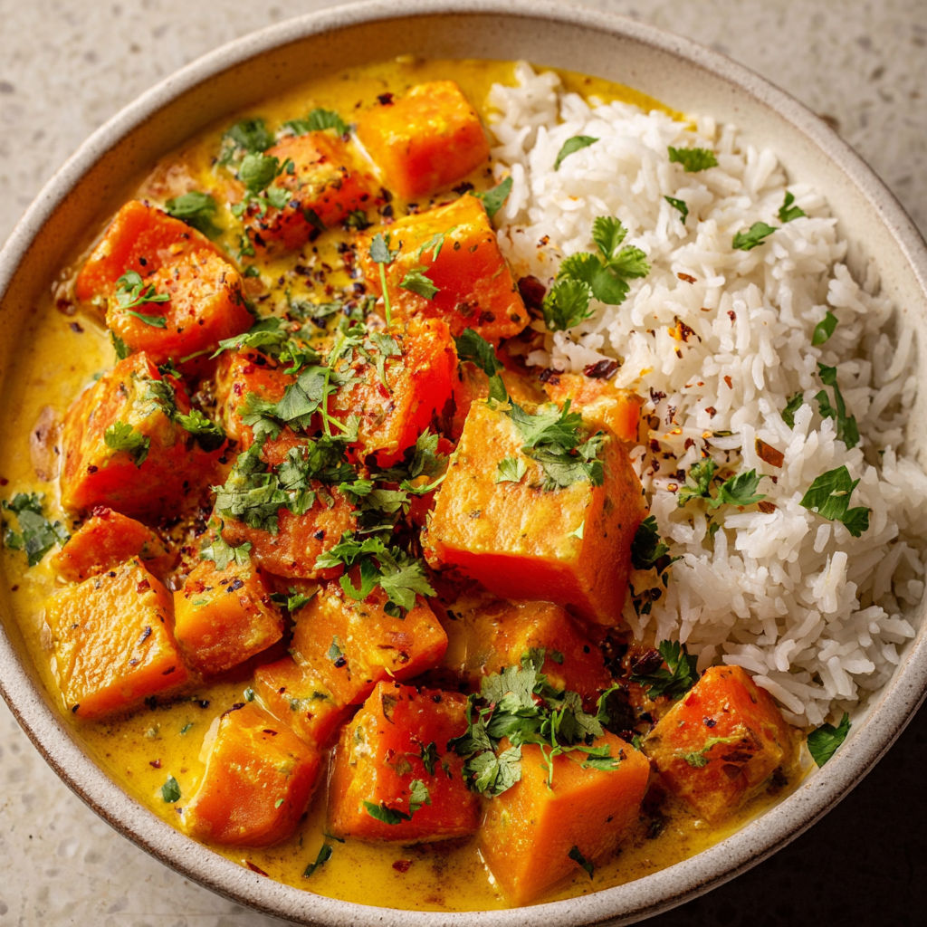 Savoureux Mijoté de Butternut, Patate Douce et Carottes façon Curry.